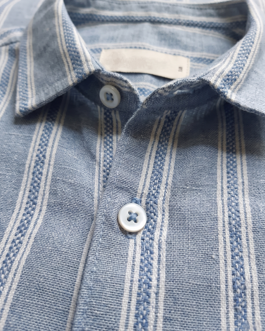 Men's Casual Striped Shirt – Short Sleeve -Light Blue