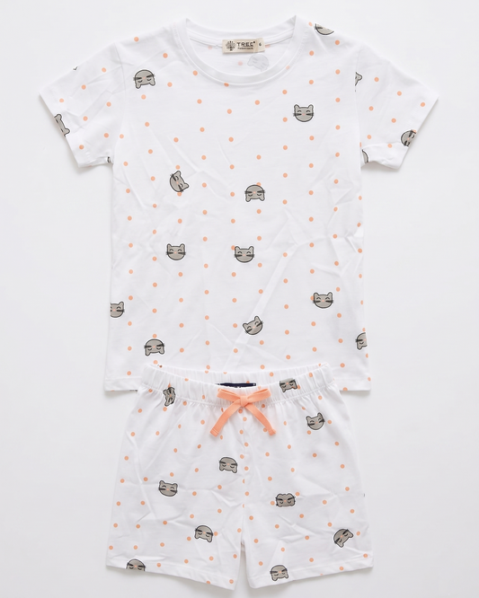 Girls' printed pajamas-White
