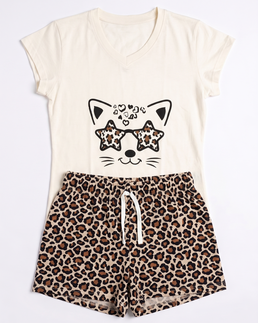 Woman's printed pajamas-Beige
