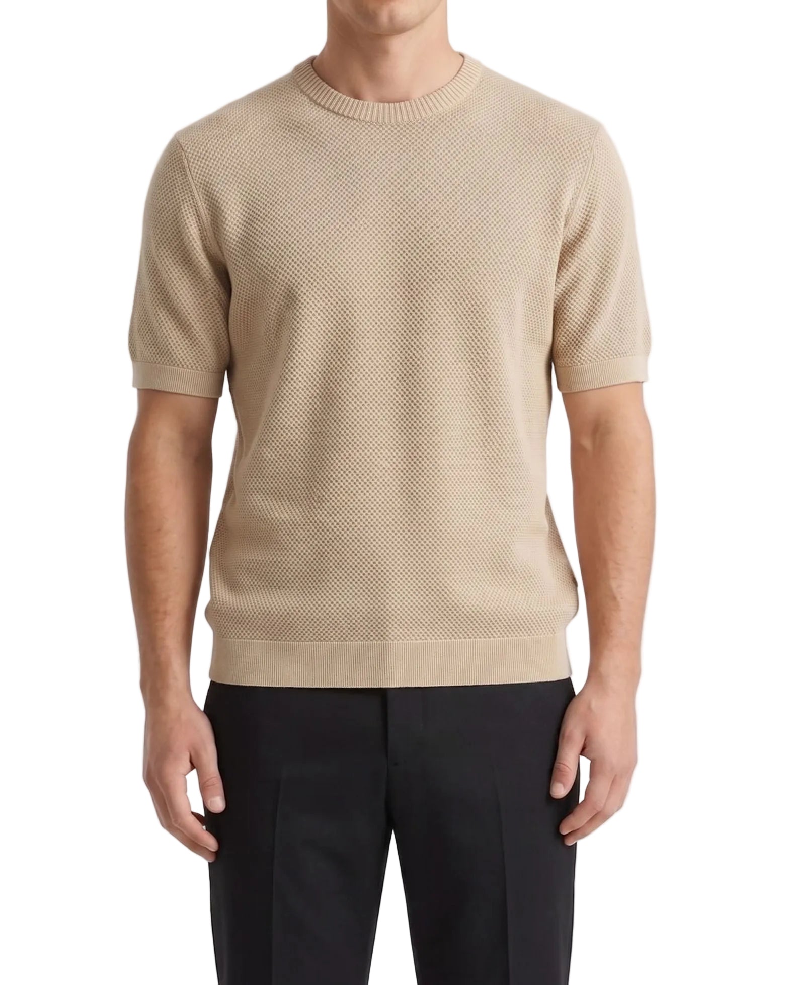 Men's short sleeve textured knit t-shirt with crew neck
