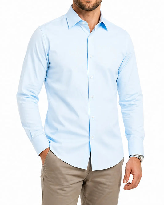 Men's 100% Cotton Formal Dress Shirt - Classic Fit-light blue