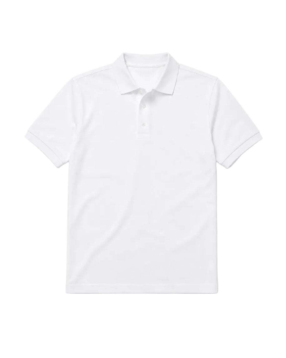 Front view of a man wearing a white piqué polo shirt featuring a regular fit by TREE.