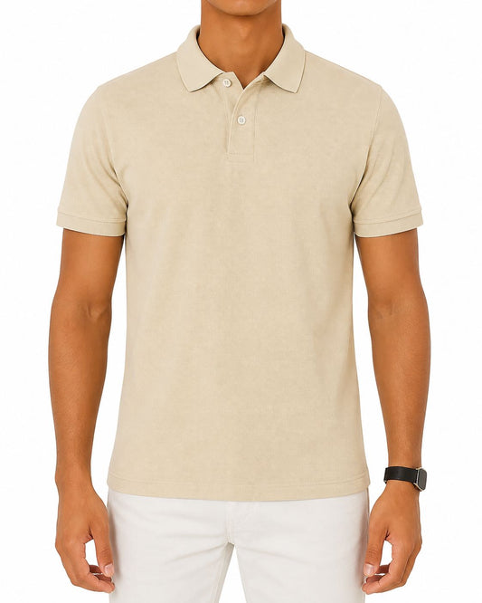 Men’s Light Beige Piqué Polo Shirt – Regular Fit