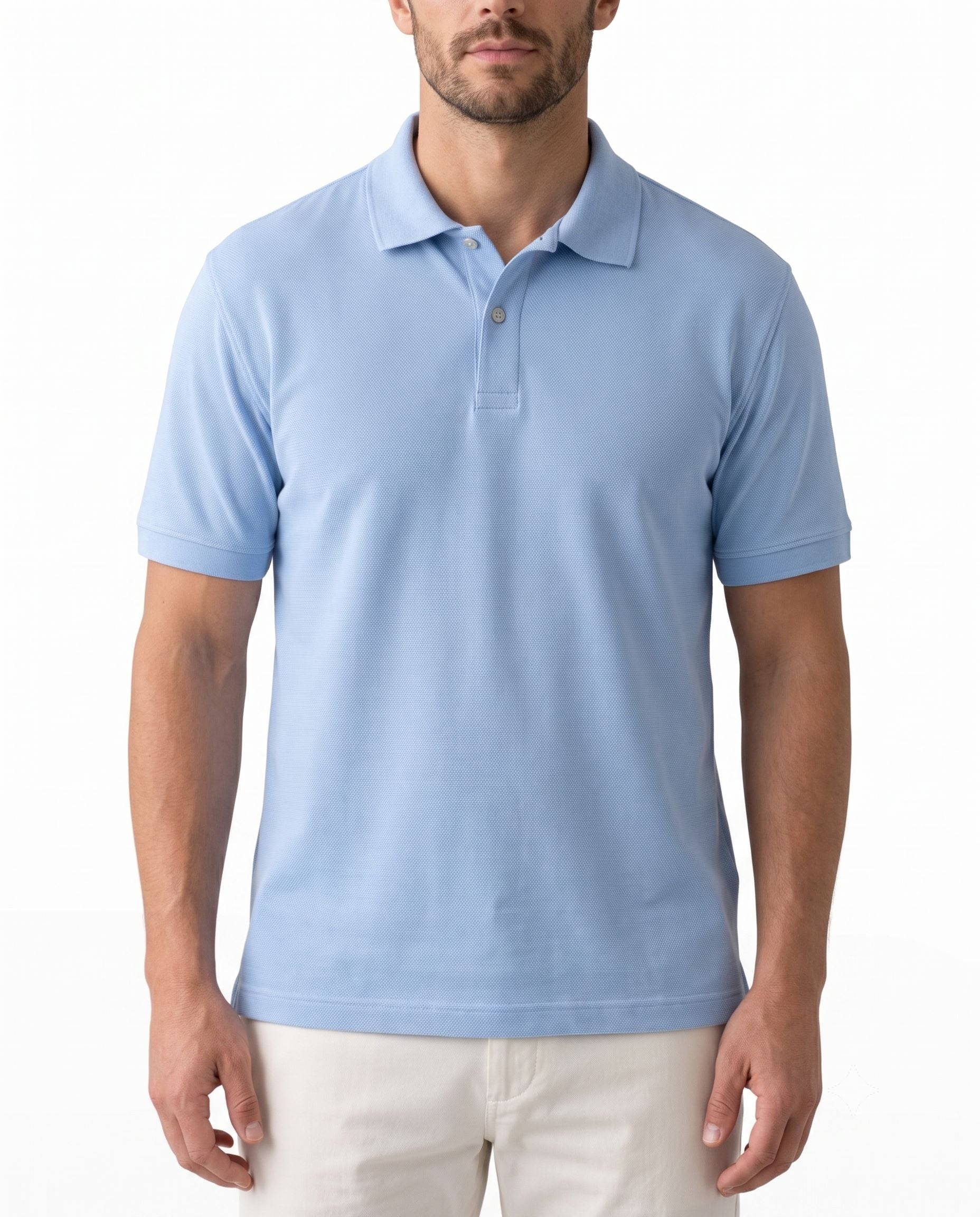 Men’s light blue textured piqué polo shirt with a regular fit by TREE