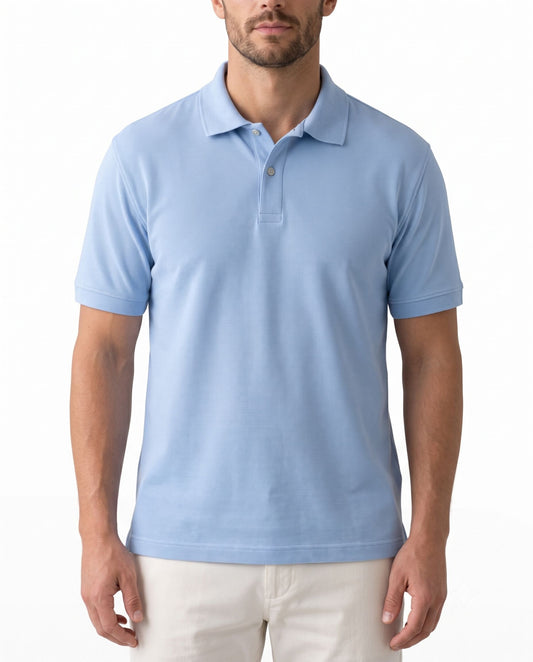 Men’s light blue textured piqué polo shirt with a regular fit by TREE