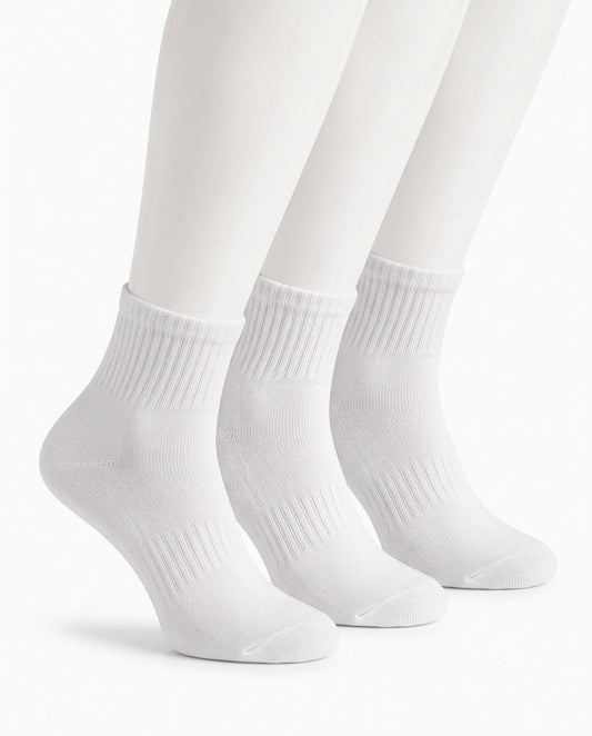 Kids' White Cotton Ankle Socks 3-Pack – 80% Cotton