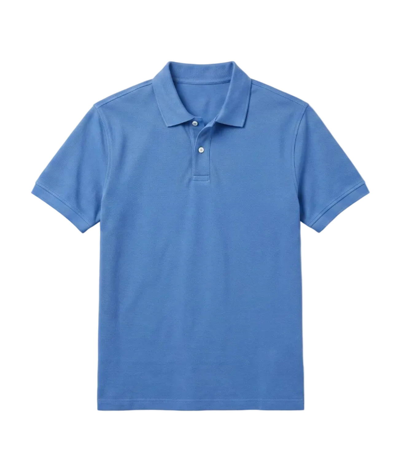 Front view of a man wearing a blue textured piqué premium polo shirt featuring a regular fit by TREE.