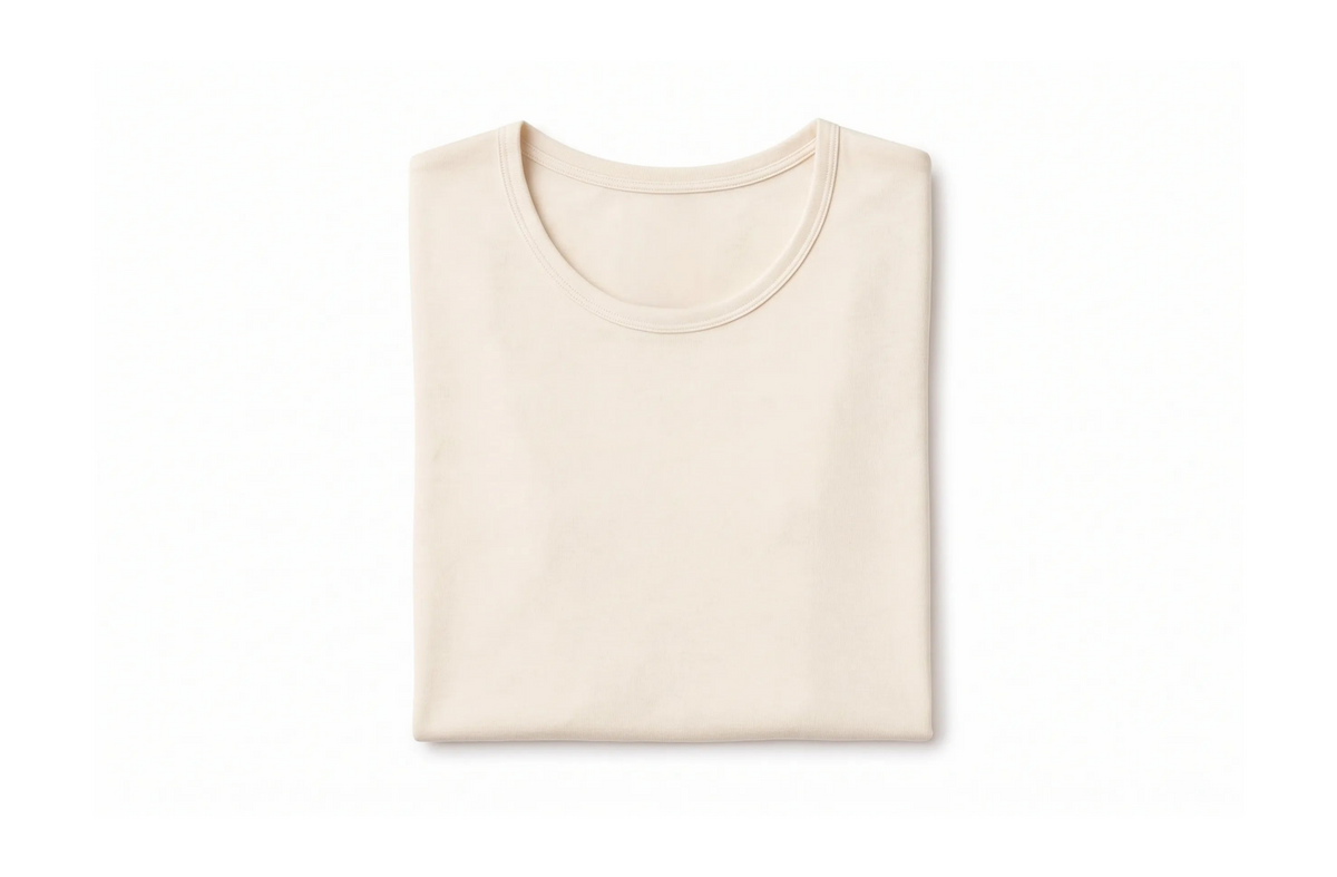Women's basic off-white half-sleeve t-shirt made of stretch cotton blend from TREE