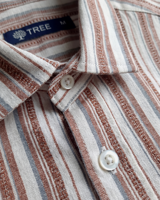 Men's Casual Striped Shirt – Short Sleeve -Burgundy