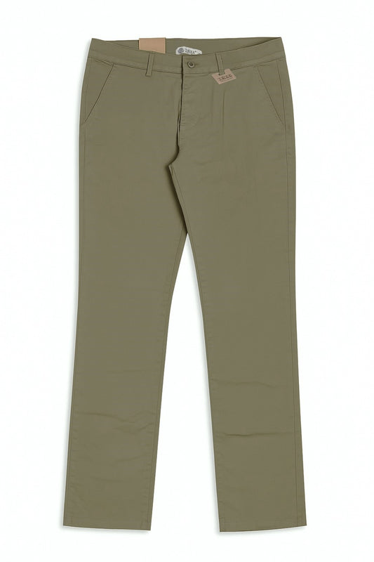 Men`s Gabardine Pants Slim Fit  With Side Pockets-Olive