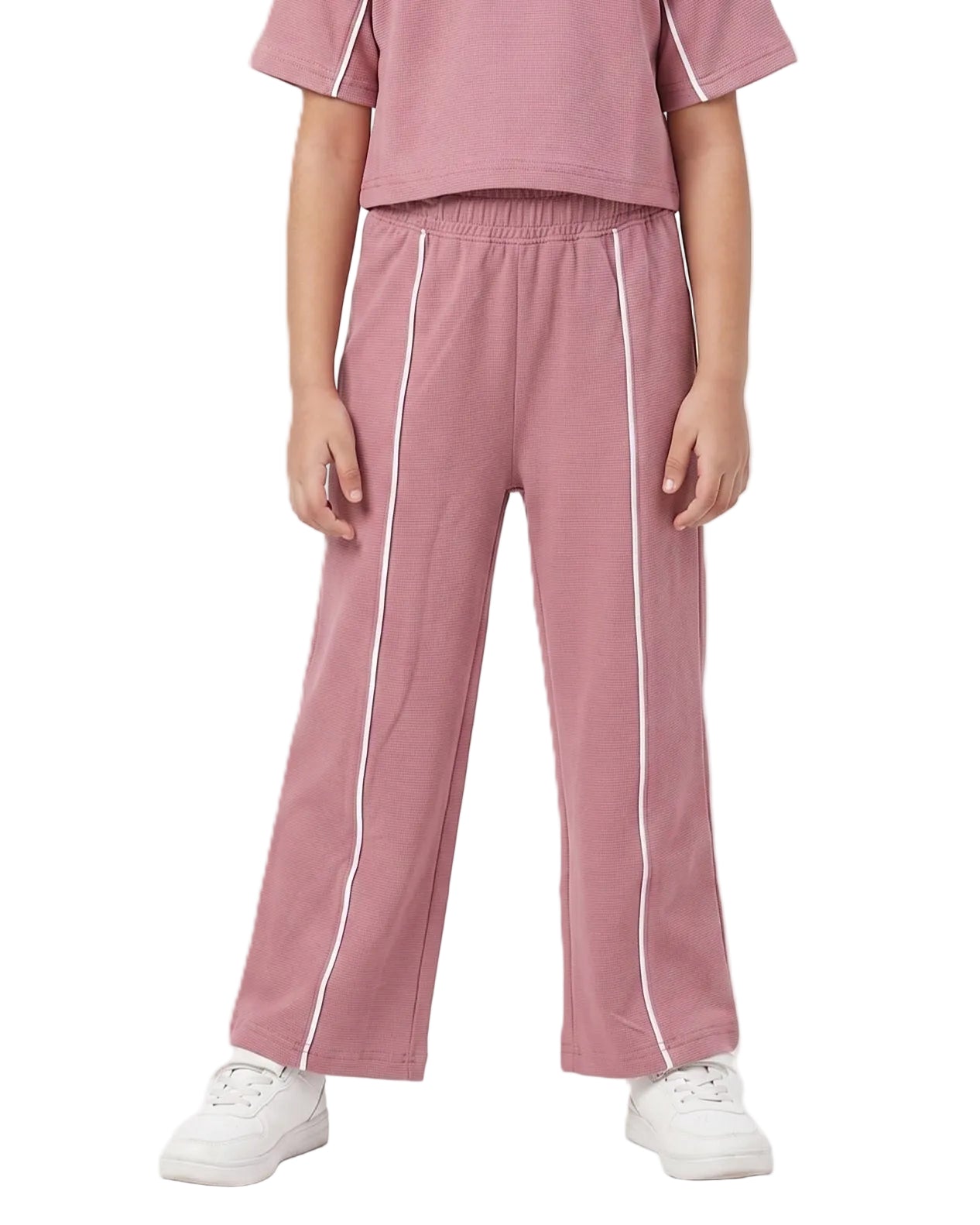 Girls' wide-leg pants with elastic waist in mauve and pink by TREE