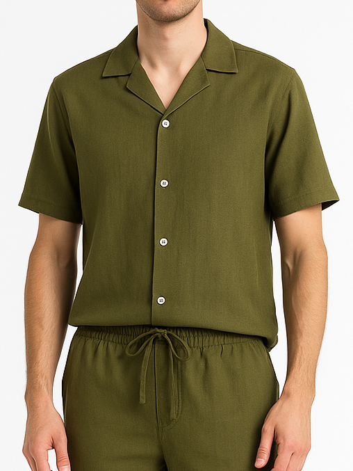 Men's linen half-sleeve shirt - Olive