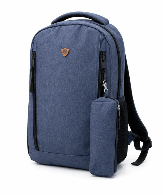 Navy Multi-Pocket Backpack with Black Details