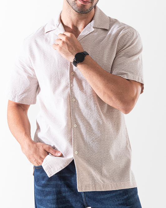 Men's Fashion Short Sleeve Linen Shirt - Beige