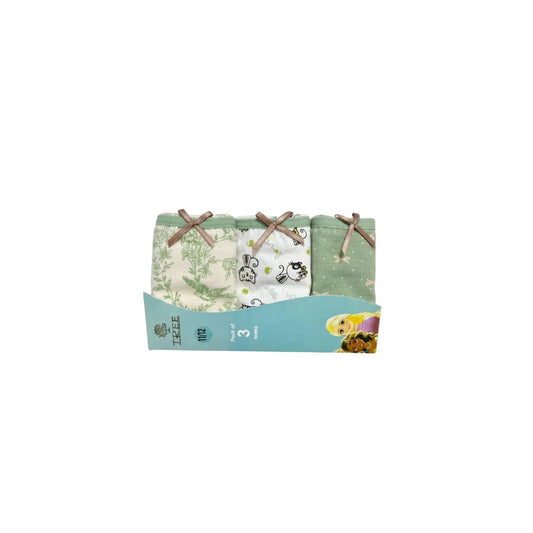 Close-up of the green 3-pack printed underwear set with bow detail from TREE