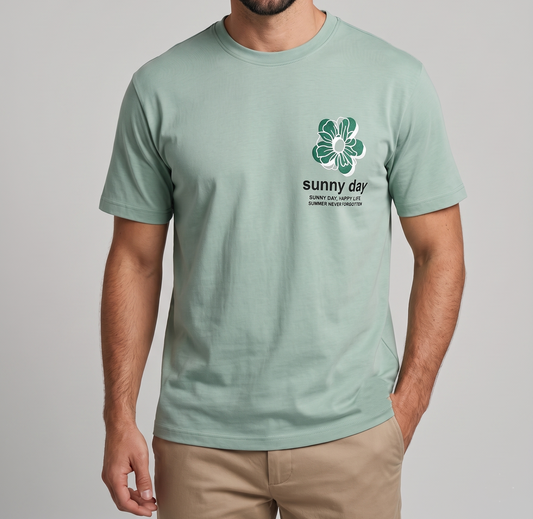 Men's Mint Green Slim Fit Printed T-Shirt  | TREE