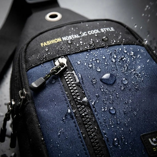 Men's Waterproof Casual Sling Bag Black & Blue