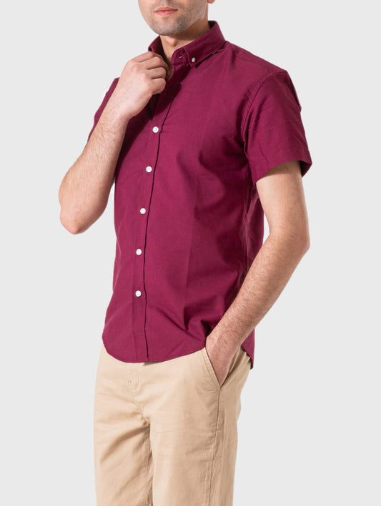 Men's Oxford Shirt Half Sleeves - Burgundy