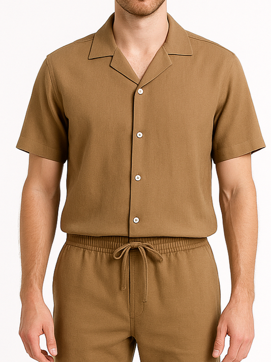 Men's linen half-sleeve shirt - Cafe