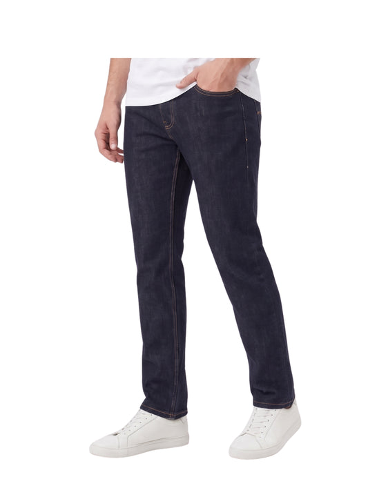 Front view of a man wearing blue black regular fit jeans from TREE.