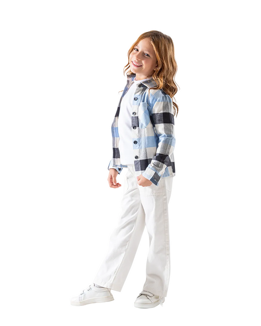Girls' Winter Plaid Double-Pocket Shirt