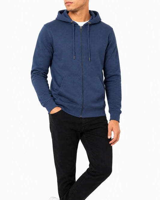 Men’s Navy Full-Zip Hoodie Sweatshirt – Summer Melton