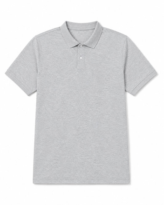 Men’s Light Grey Melange Piqué Polo Shirt – Regular Fit