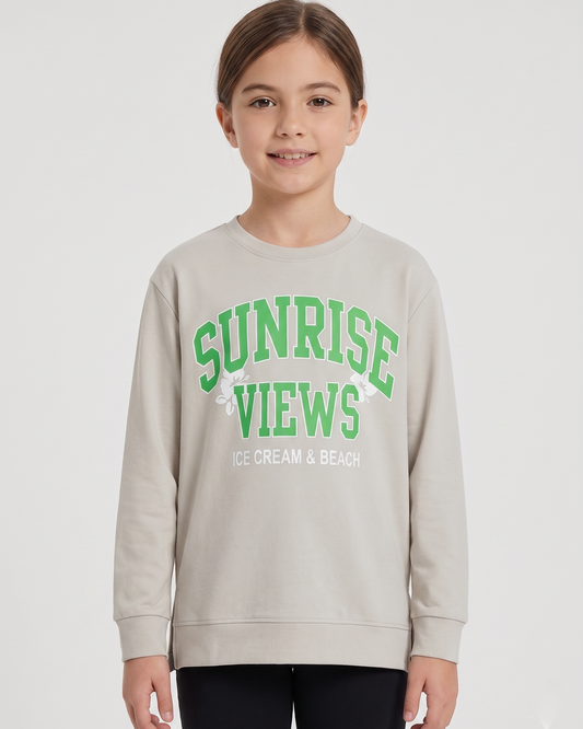Girls' printed t-shirt oversized with long sleeves -Grey
