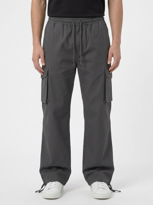 Men's Dark Grey Cargo Gabardine Pants - Baggy Fit