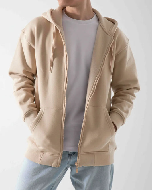 Men's Oversized Full-Zip Hoodie Beige