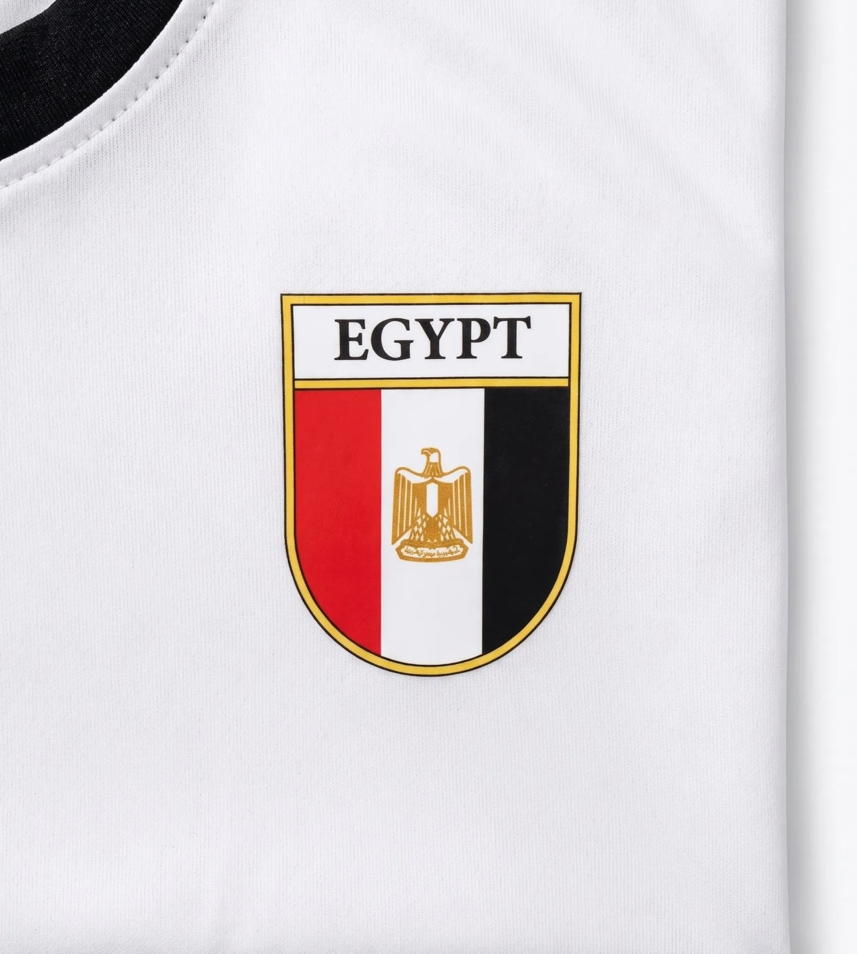 Front view of a man wearing an Egypt sports t-shirt in white and red by TREE.