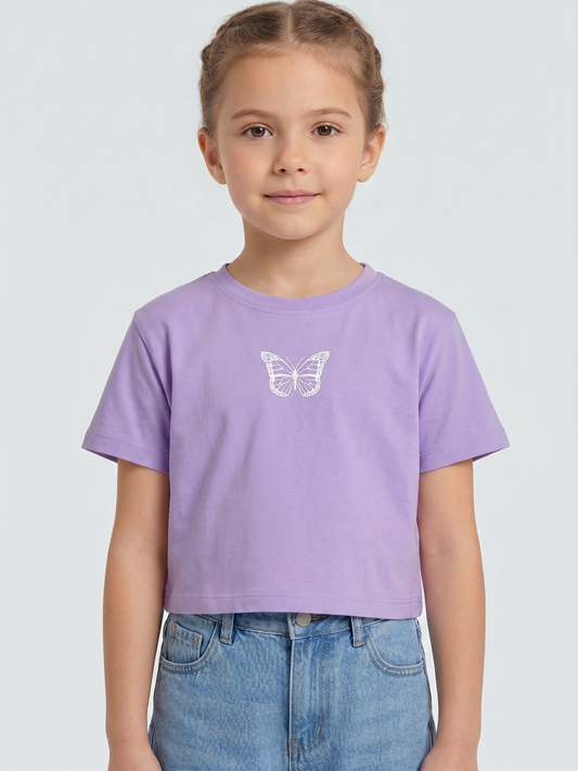 Girls' printed t-shirt with long sleeves -Purple