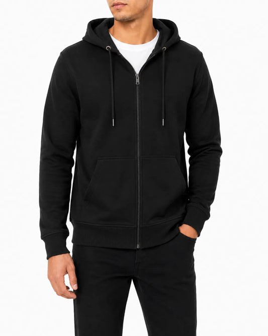 Men’s Black Full-Zip Hoodie Sweatshirt – Summer Melton