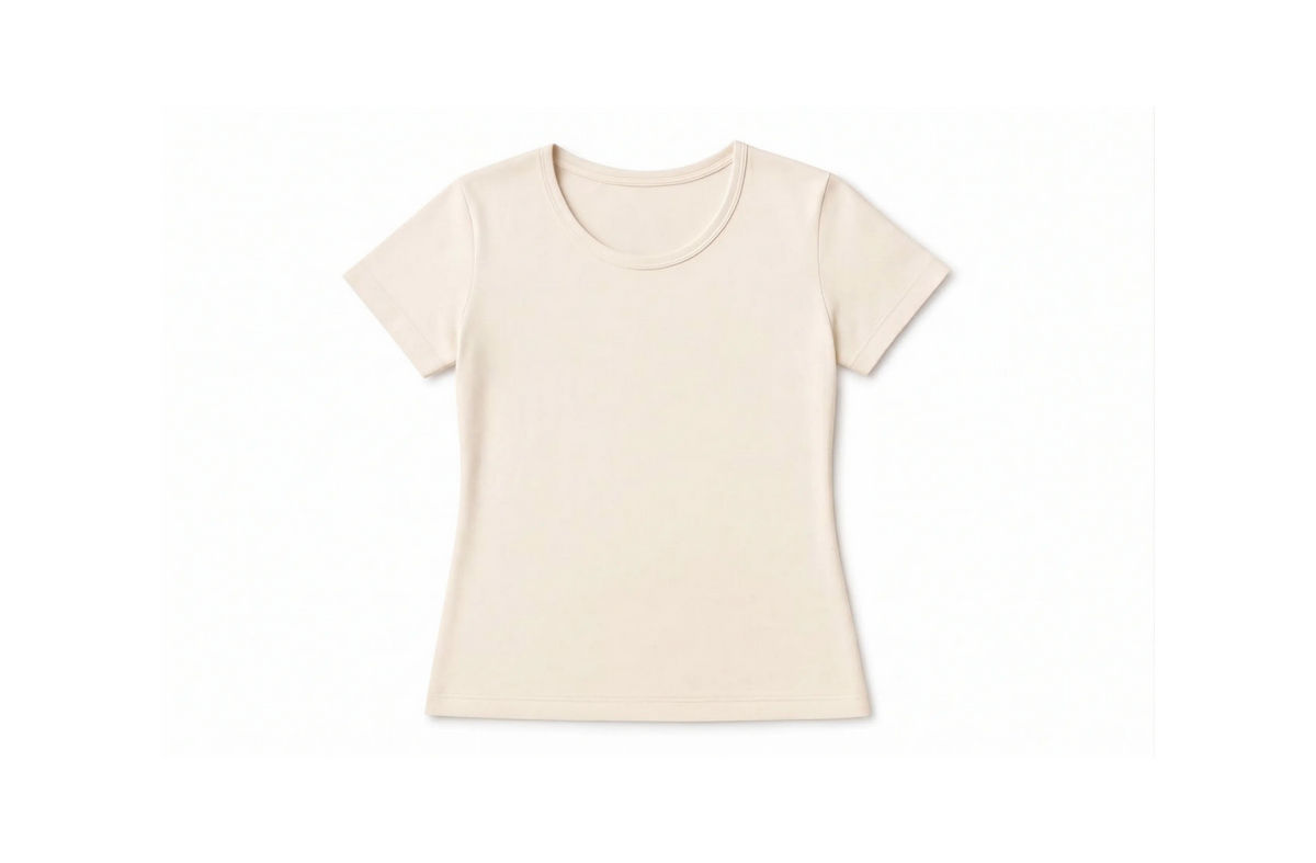 Women's basic off-white half-sleeve t-shirt made of stretch cotton blend from TREE