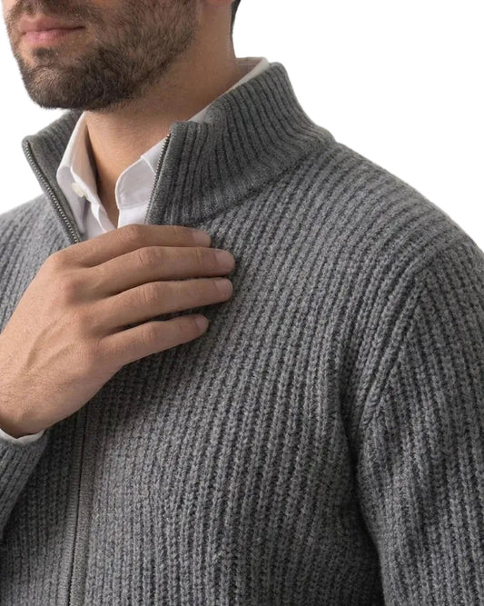 Men's Ribbed Knit Full-Zip Cardigan Sweater