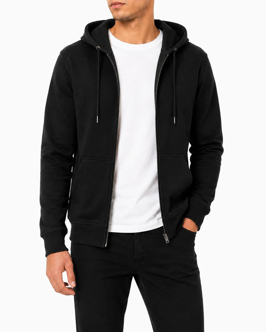Men’s Black Full-Zip Hoodie Sweatshirt – Summer Melton