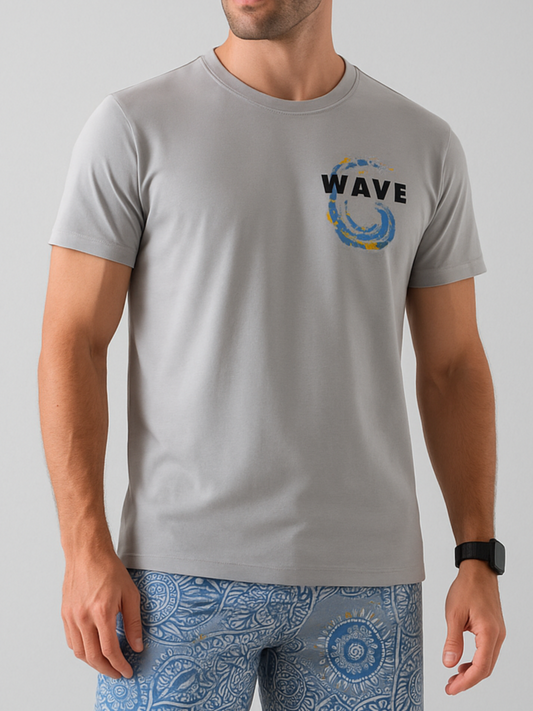 Men`s Printed T-Shirt – Short Sleeve -Silver