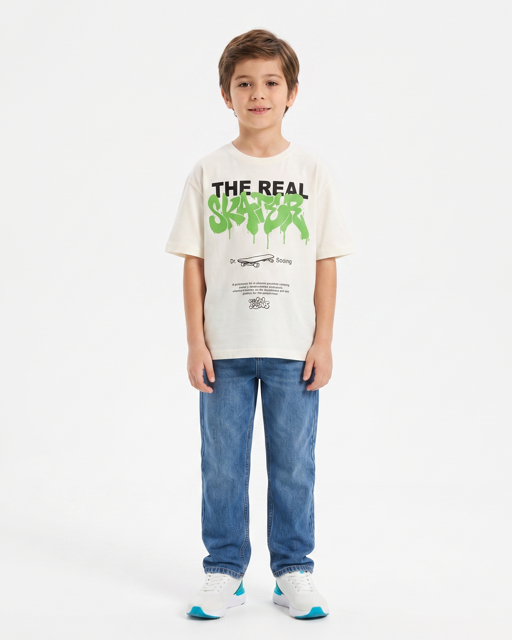 Boy's Printed T-Shirt – oversized -OFF White