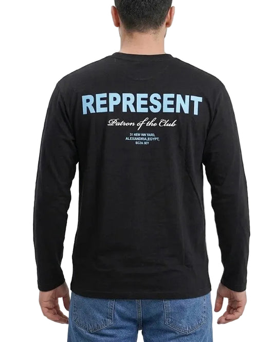 Men's Long-Sleeve Printed Cotton T-Shirt Black