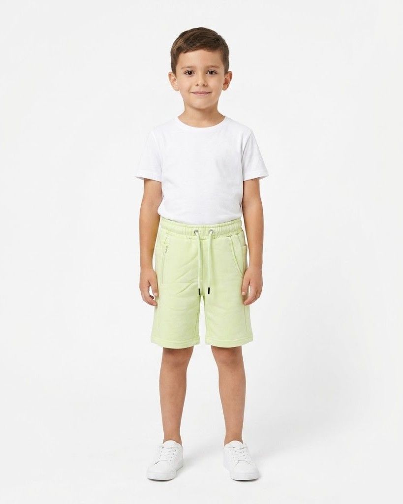Boys kids lemon solid shorts with visible texture and regular fit TREE