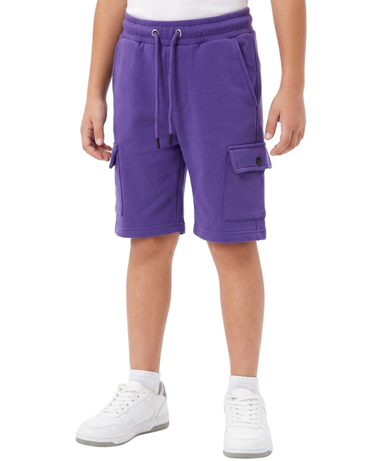 Boys purple shorts with an elastic waistband and side cargo pockets from TREE store.