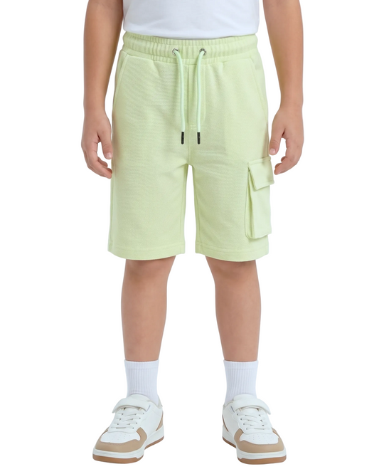 Back image: Back view of boys lemon shorts with a comfortable fit from TREE store.