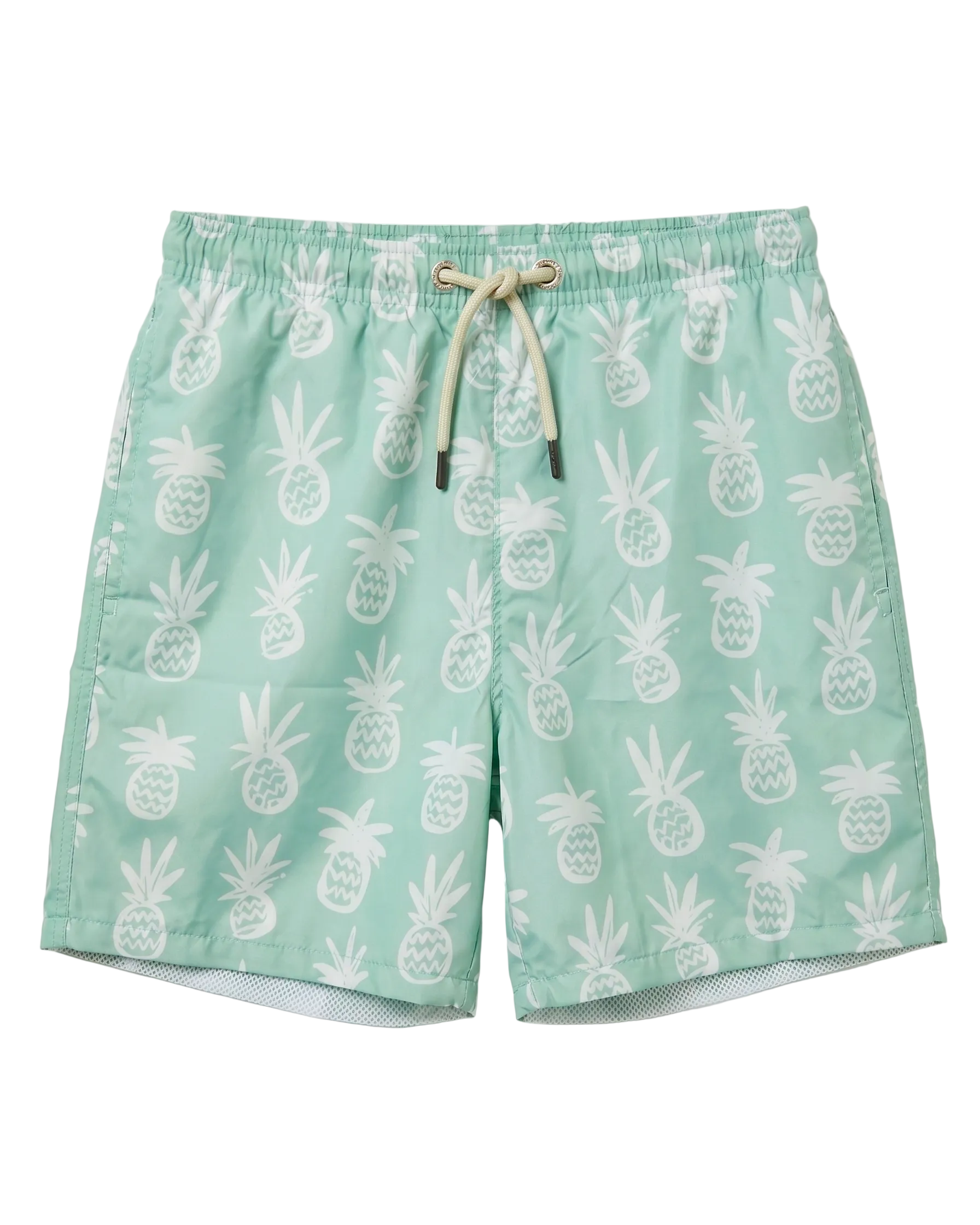 Back image: Back view of boys mint swim shorts with a comfortable fit from TREE store.