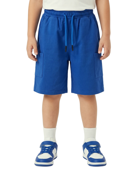 Back image: Back view of boys royal blue shorts with a comfortable fit from TREE store.