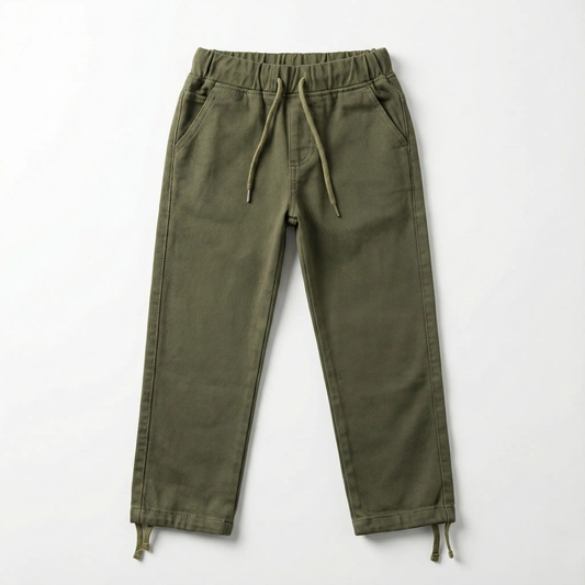 Green pants with drawstring on a white background