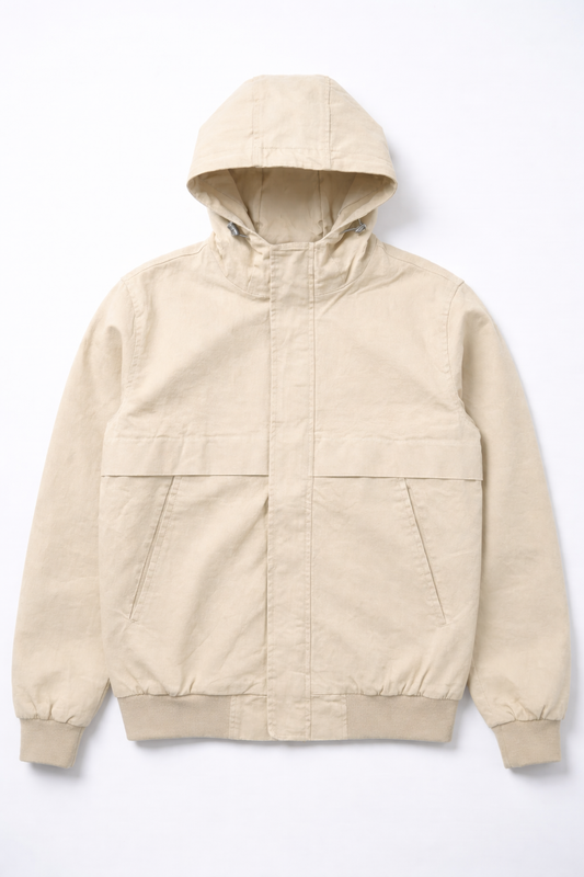 Men's Casual gabardine jacket with a hood Beige