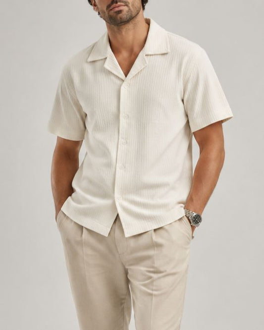 Men's Casual Short Sleeve Shirt with Buttons - Beige