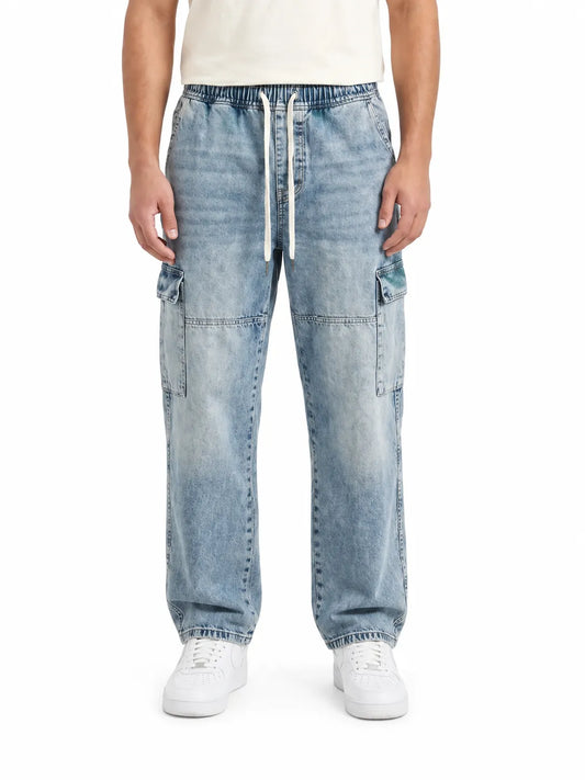 Men’s Light Blue Cargo Jeans – 100% Cotton