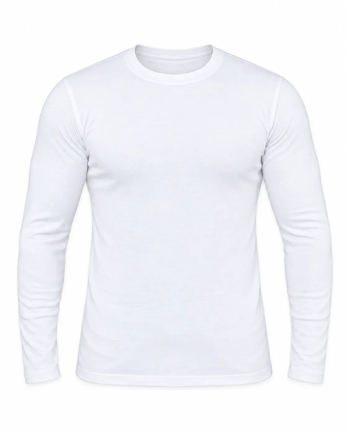 TREE men's basic white long sleeve T-shirt with crew neckline