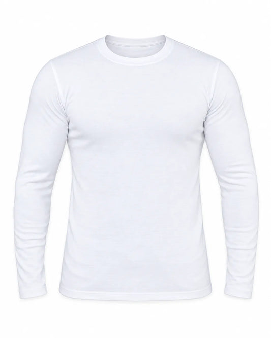 TREE men's basic white long sleeve T-shirt with crew neckline